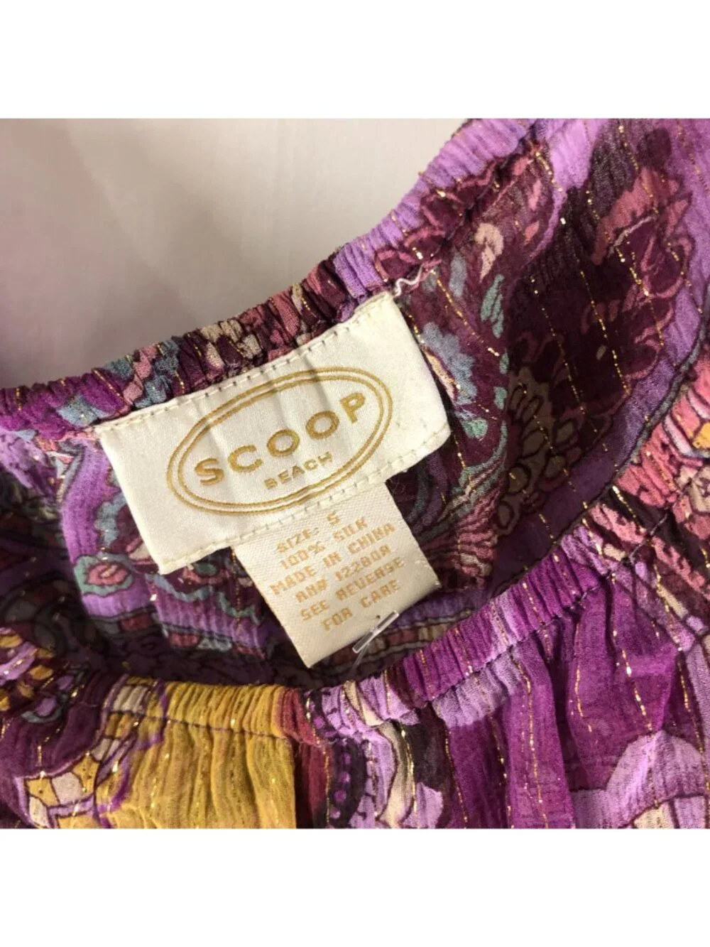 Scoop Beach Womens Paisley Sheer Silk Top Cover Up Tie Waist Purple & Yellow S